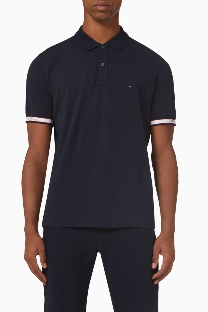 

TH Logo Cuff Polo Shirt in Cotton Piqué, Blue