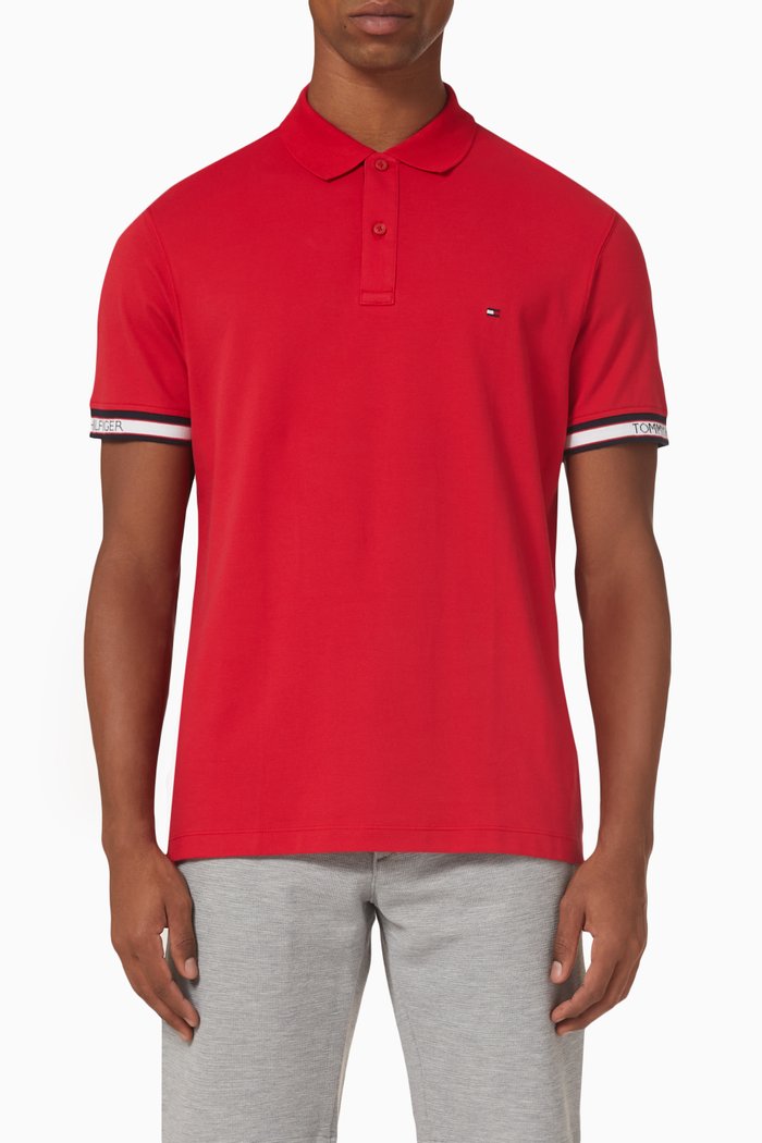 

TH Logo Cuff Polo Shirt in Cotton Piqué, Red