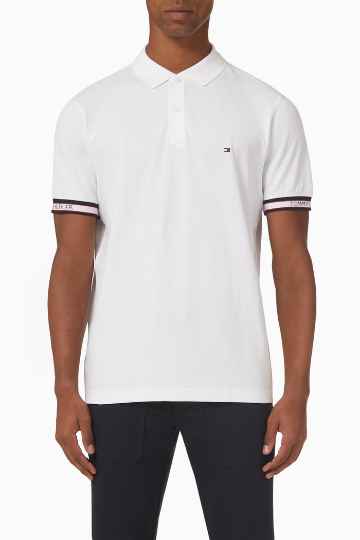 

TH Logo Cuff Polo Shirt in Cotton Piqué, White