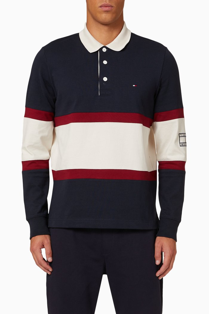 

Blockstripe Rubgy Polo T-shirt in Cotton, Blue
