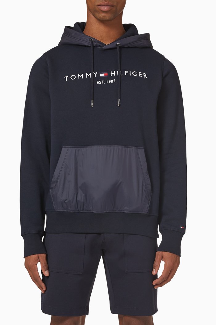 

TH Mixed Media Hoodie in Cotton-blend Jersey, Blue