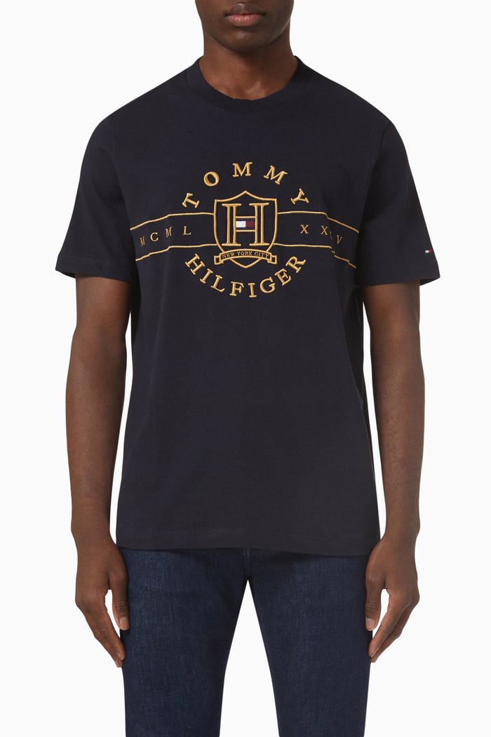 

Icons Gold Logo T-shirt in Organic Cotton, Blue