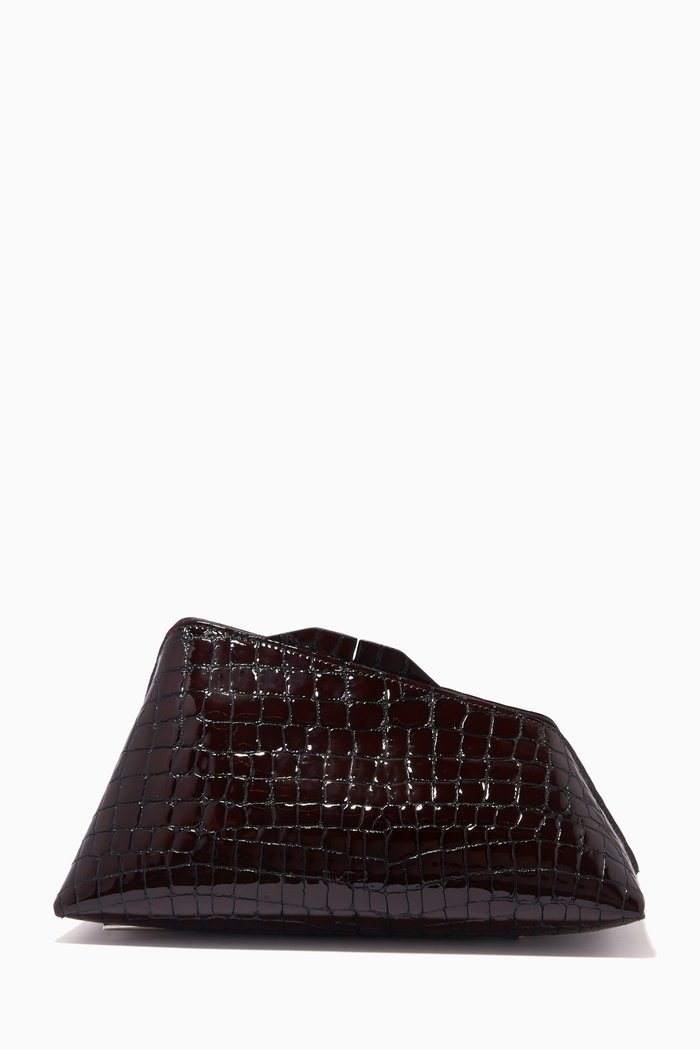 

"8.30 PM" Clutch in Croc-embossed Patent Leather, Brown