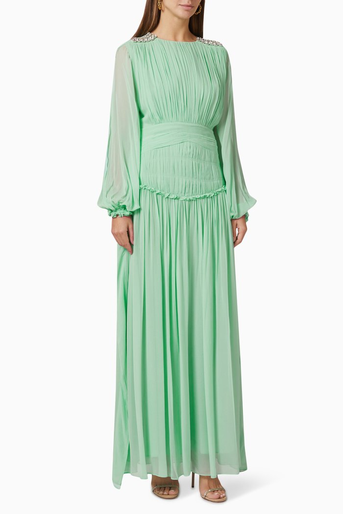 

Shirred Maxi Dress, Green