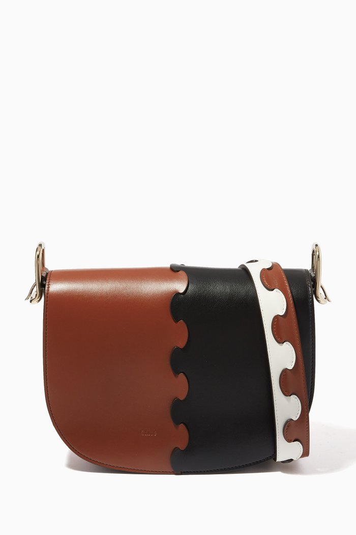 

Mia Saddle Bag in Tri-colour Shiny Calfskin, Brown