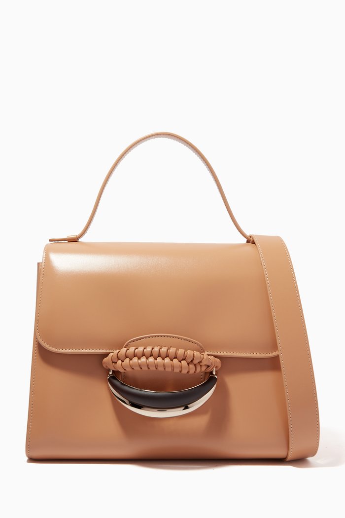 

Kattie Medium Top Handle Crossbody Bag in Calf Leather, Neutral