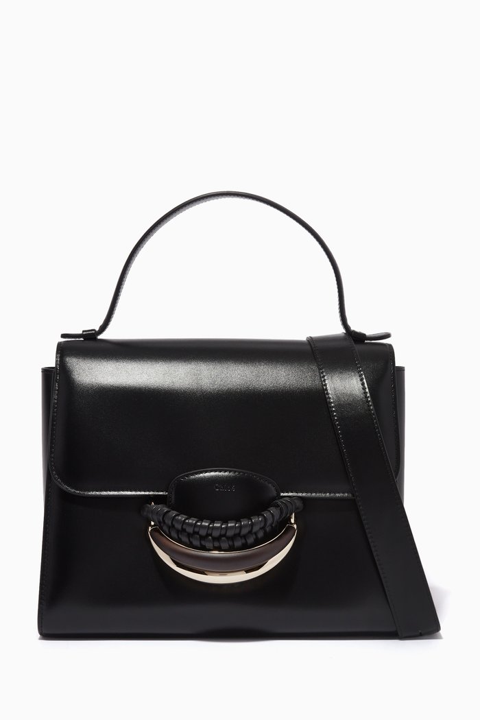 

Kattie Medium Top Handle Crossbody Bag in Calf Leather, Black