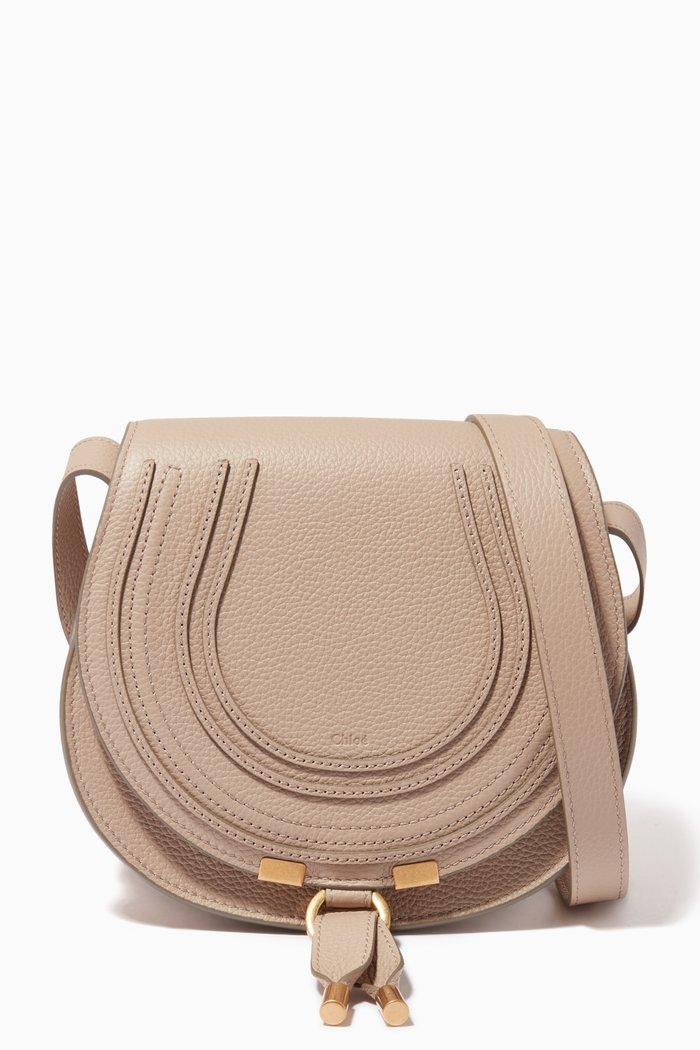 

Small Marcie Saddle Bag in Grained Calfskin, Neutral