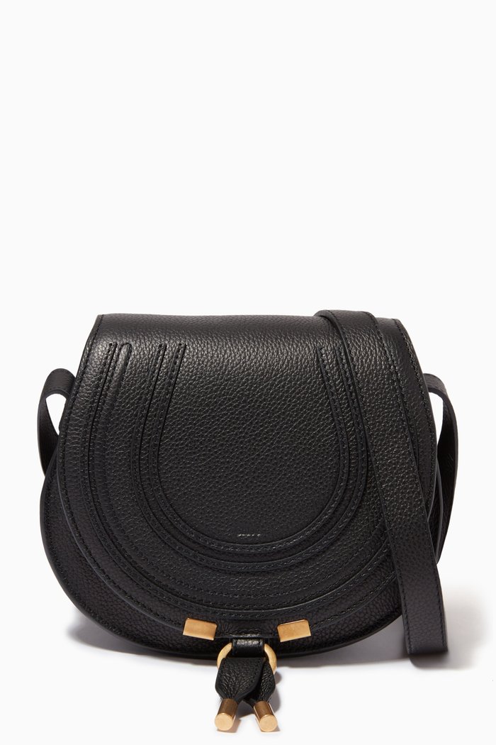 

Small Marcie Saddle Bag in Grained Calfskin, Black