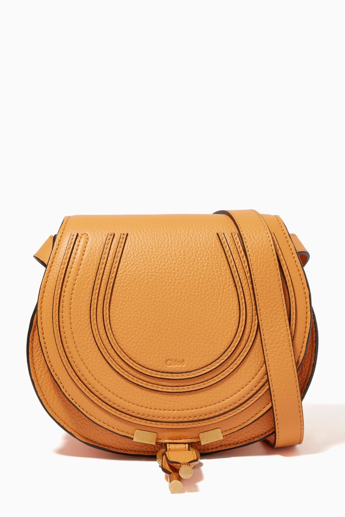 

Small Marcie Saddle Bag in Grained Calfskin, Brown
