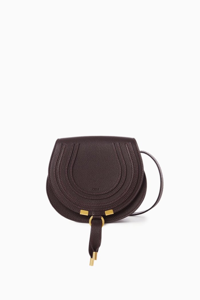 

Small Marcie Saddle Bag in Grained Calfskin, Burgundy