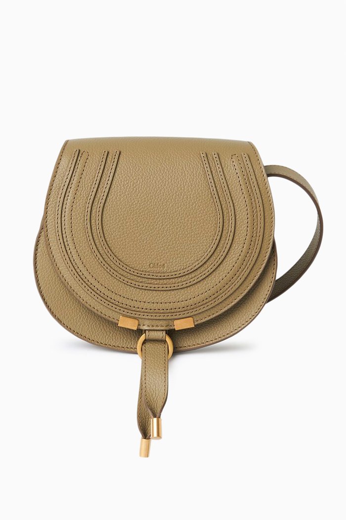 

Small Marcie Saddle Bag in Grained Calfskin, Green