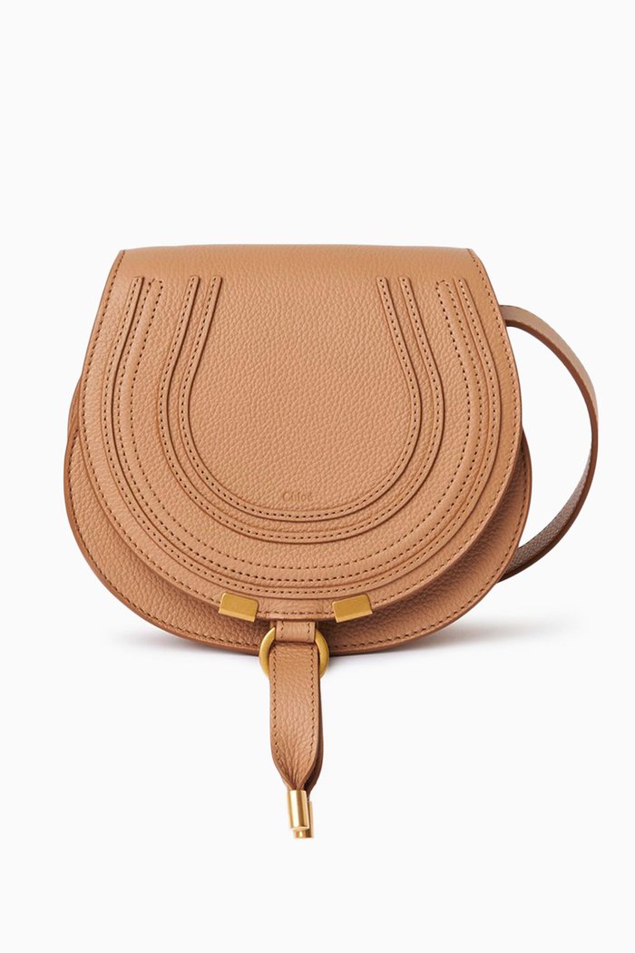 

Small Marcie Saddle Bag in Grained Calfskin, Neutral