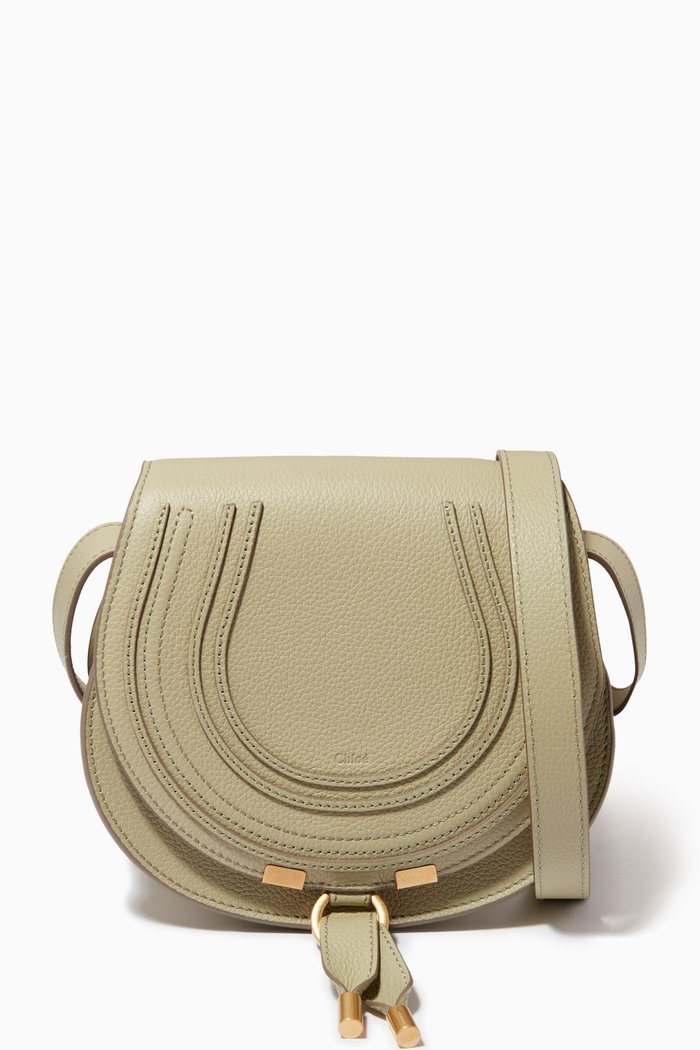 

Small Marcie Saddle Bag in Grained Calfskin, Green