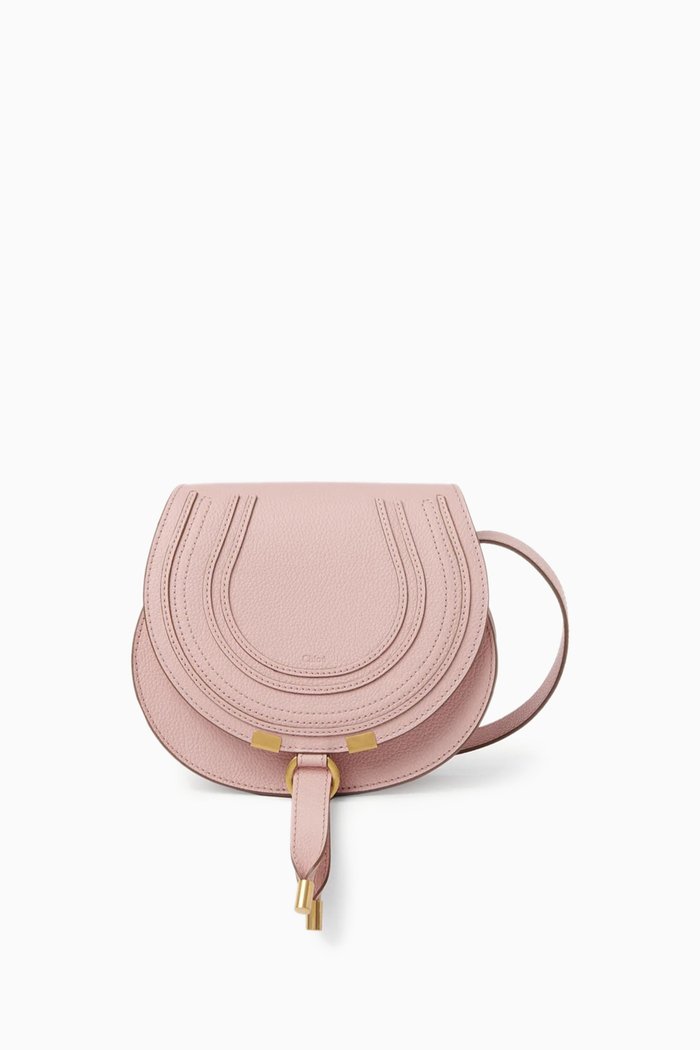 

Small Marcie Saddle Bag in Grained Calfskin, Pink