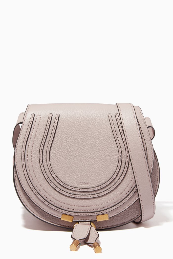 

Small Marcie Saddle Bag in Grained Calfskin, Purple
