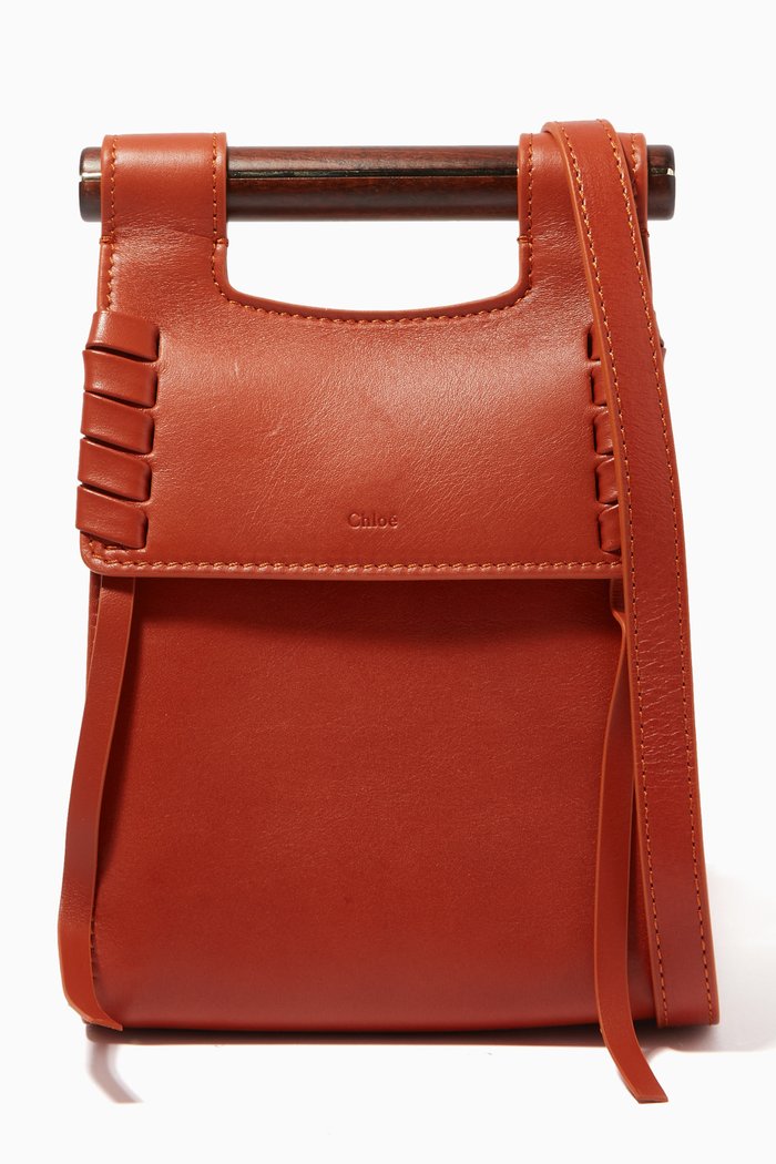 Magda Phone Pouch in Shiny Calfskin, Brown