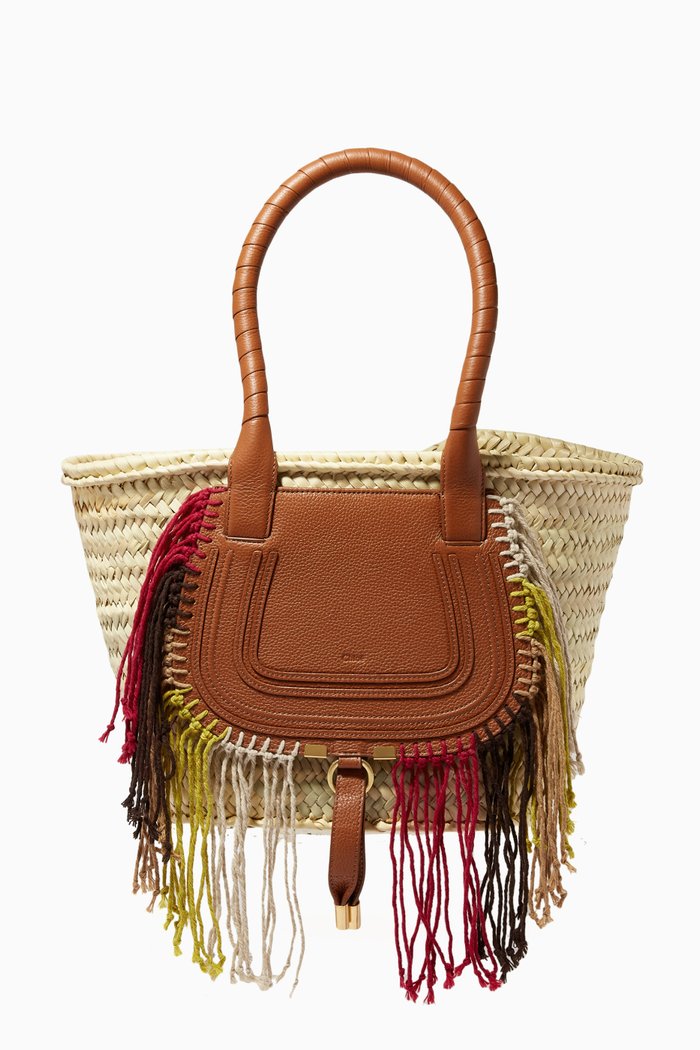 

Marcie Medium Tote Bag in Hand-braided Raffia, Brown