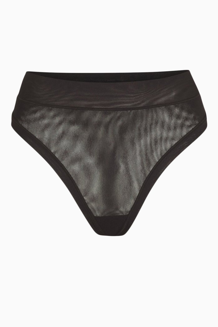 Summer Mesh Mid Waist Thong, Black