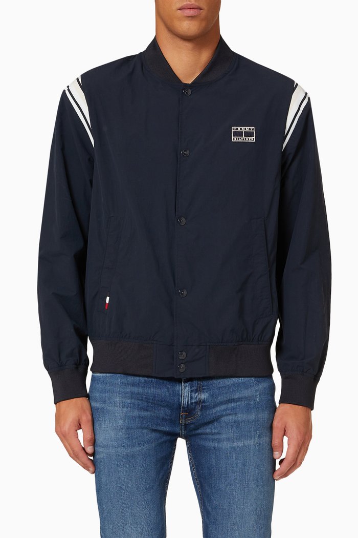 

Varsity Bomber Jacket in Nylon, Blue
