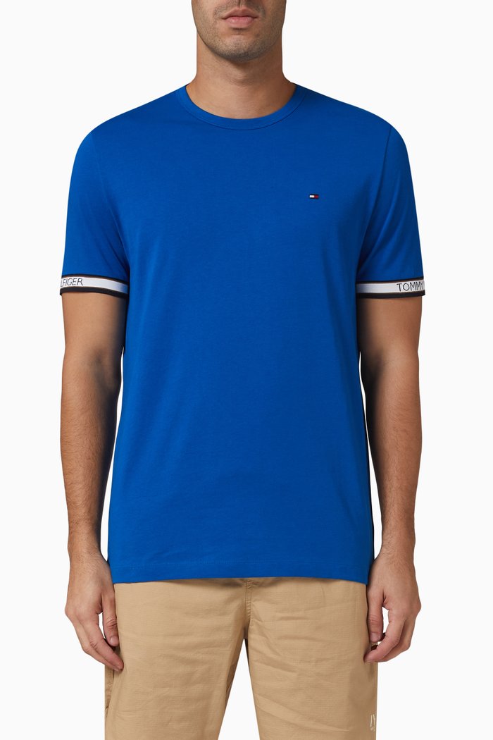 

Cuff Tipping T-shirt in Organic Cotton, Blue