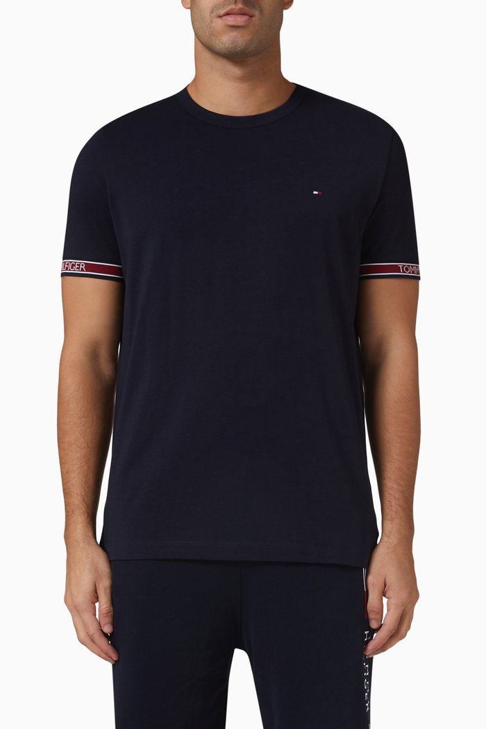 

Cuff Tipping T-shirt in Organic Cotton, Blue