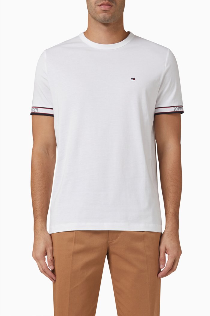 Cuff Tipping T-shirt in Organic Cotton, White