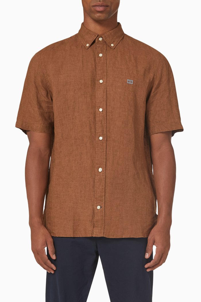 

Regular-fit it Shirt in Linen, Brown
