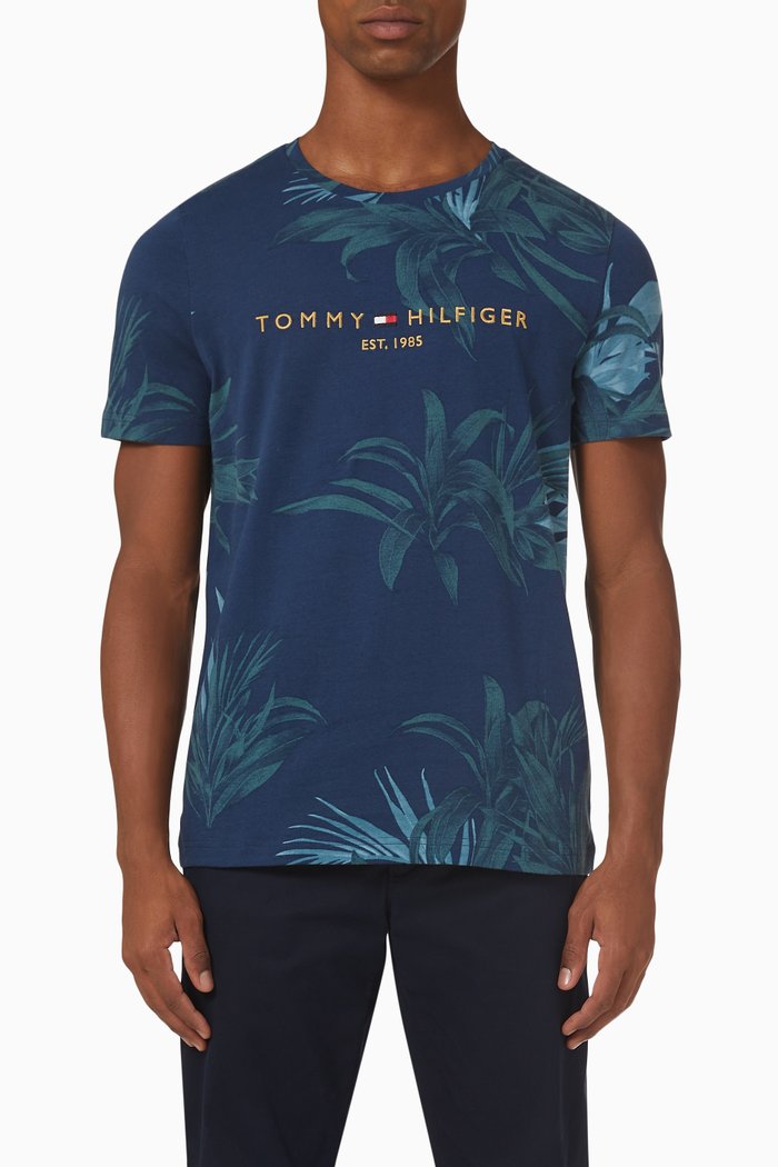 

Palm Floral T-shirt in Organic Cotton, Blue