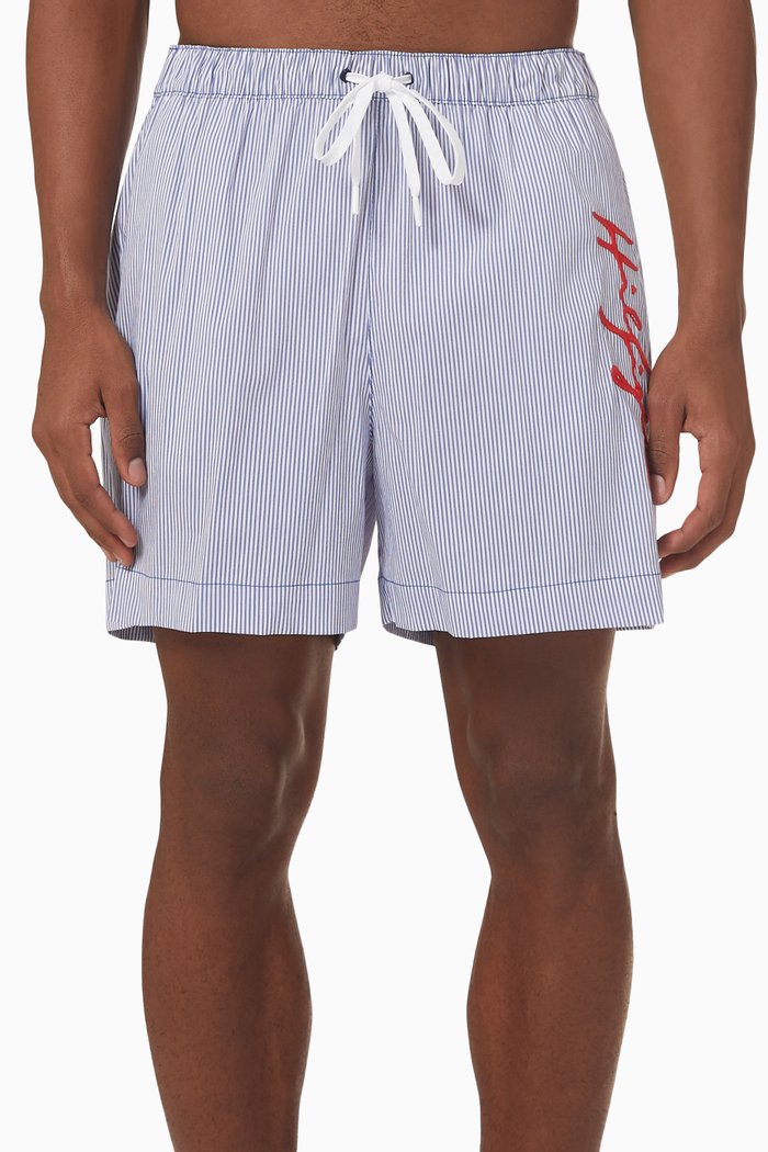 Logo Twist Swim Shorts in Cotton, Blue