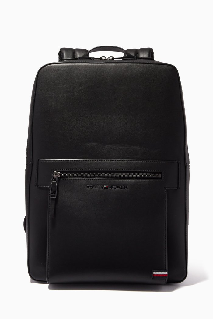 

Logo Laptop Backpack in Faux Leather, Black