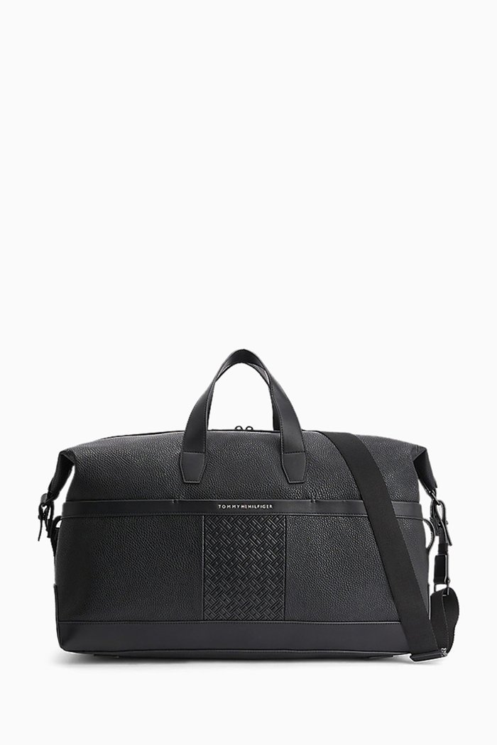 

Embossed Flag Duffle Bag in Pebbled Leather, Black