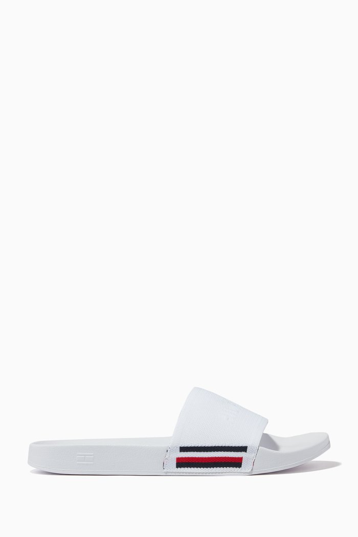 

Knitted Strap Slides in Nylon, White