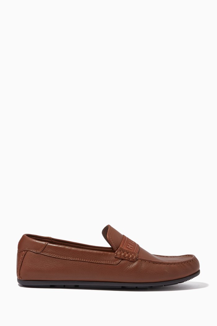 

Hilfiger Driver Shoes in Pebbled Leather, Brown
