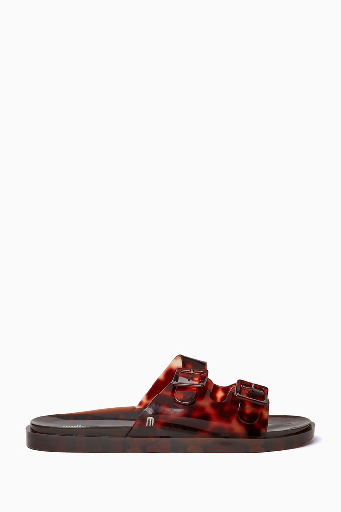 Wide Double-buckle Slides in Melflex™, Brown