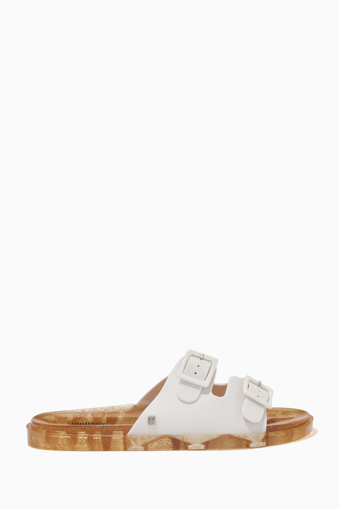 

Wide Double-buckle Slides in Melflex™, White