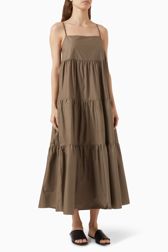 

Tiered Midi Sundress in Organic Cotton-poplin, Green