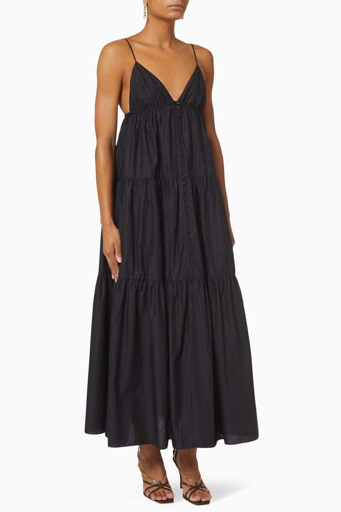 Triangle Tiered Sundress in Organic Cotton, Black
