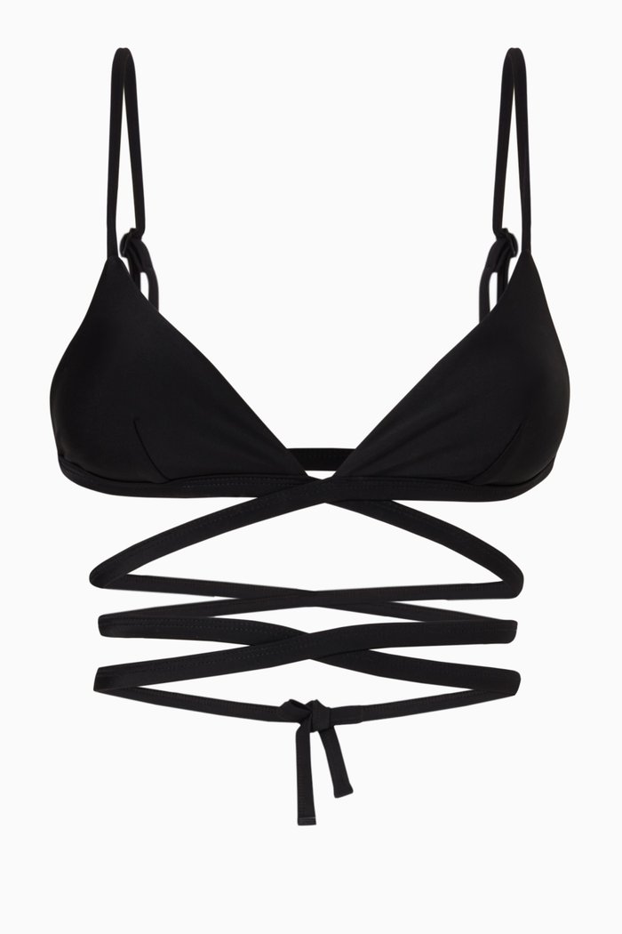 The Wrap Triangle Top in Recycled Nylon, Black
