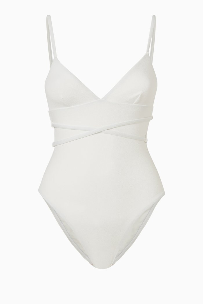 

The Wrap Plunge Maillot in Recycled Nylon, White
