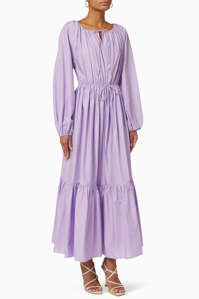 

Voluminous Dress in Organic Cotton, Purple