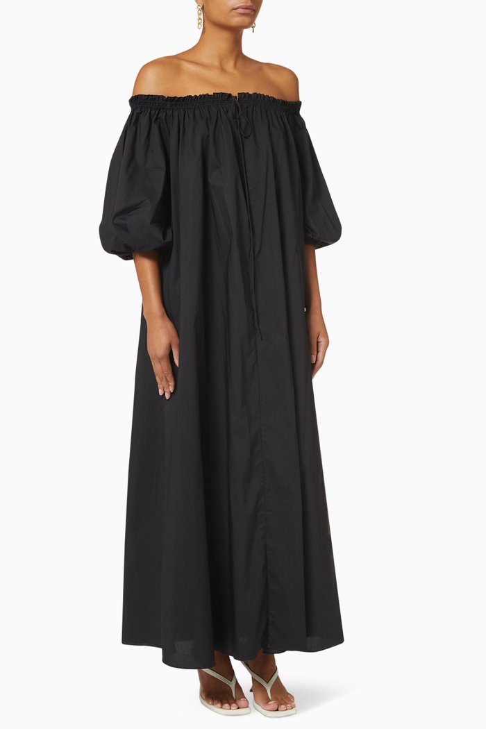 

Off-the-Shoulder Dress in Organic Cotton, Black