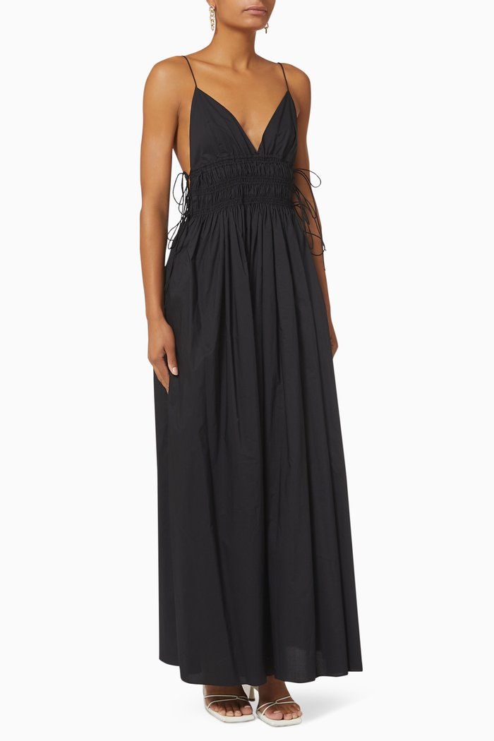 

Shirred Triangle Dress in Organic Cotton, Black
