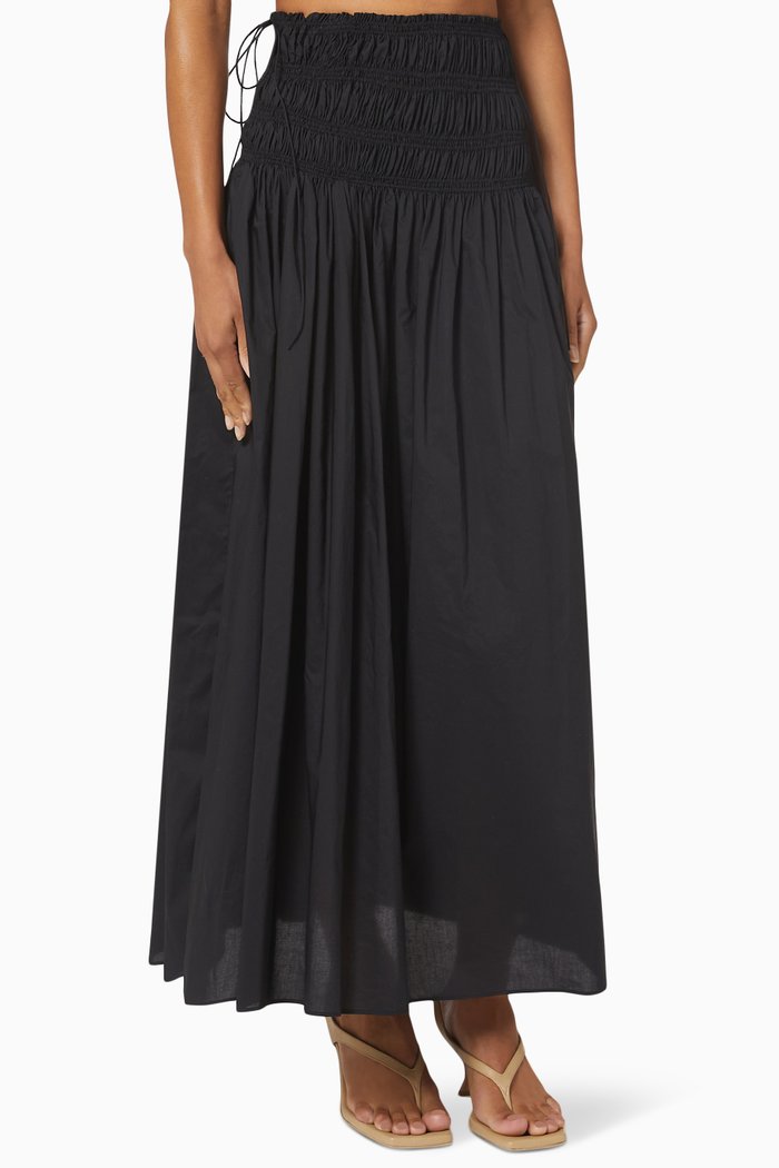 

Shirred Tie Skirt in Organic Cotton, Black