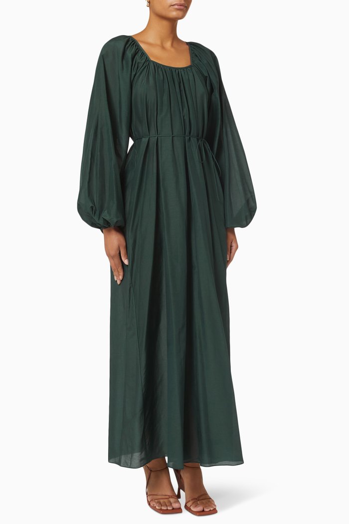 

Decolette Dress in Organic Cotton & Silk, Green