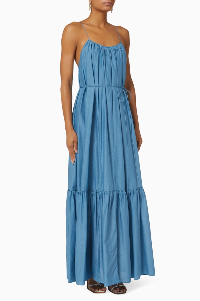 

Single Tier Sundress in Organic Cotton & Silk, Blue