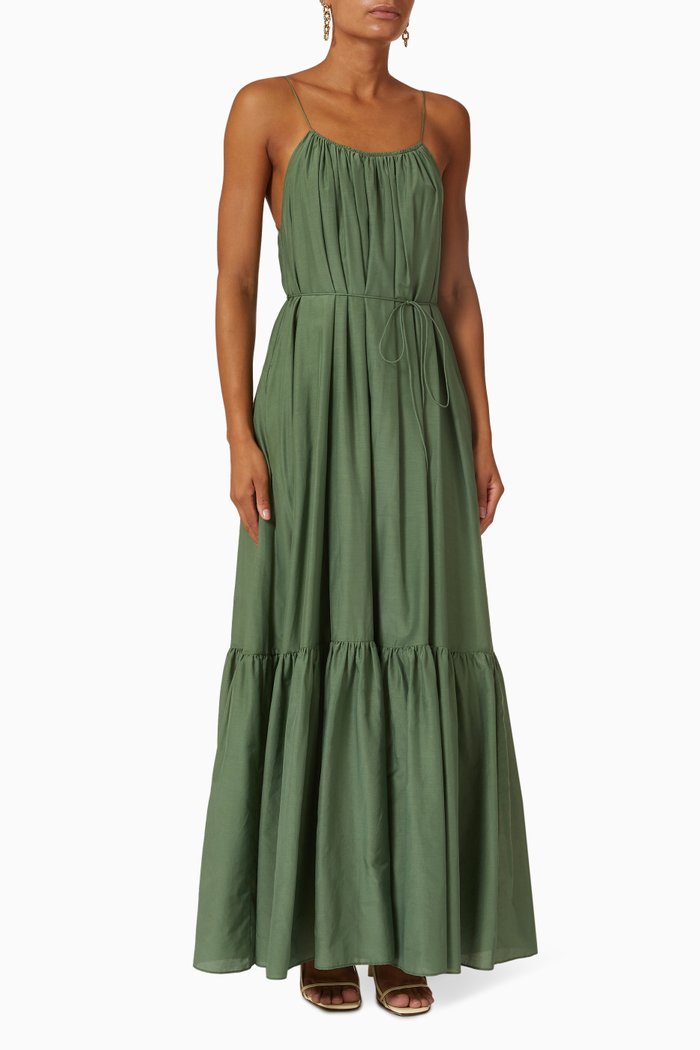 

Single Tier Sundress in Silk & Organic Cotton, Green