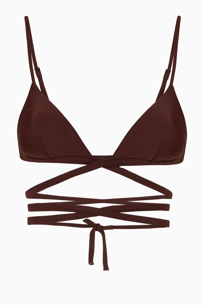 

The Wrap Triangle Top in Recycled Nylon, Brown
