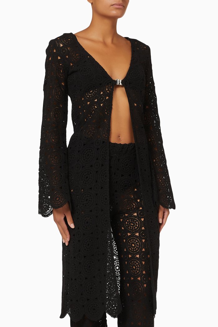 

Kwamie Crochet Robe in Organic Cotton Knit, Black