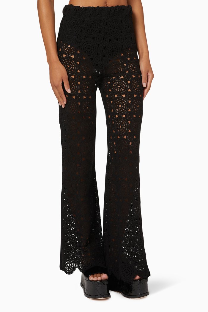 

Nola Flared Crochet Pants in Organic Cotton Knit, Black